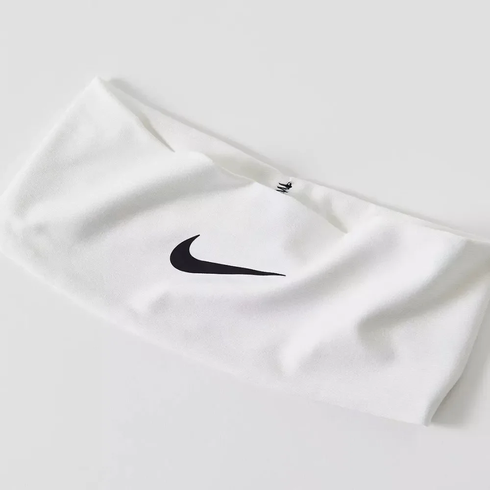 NIKE OS Dri-FIT Unisex White Black Logo Athletic Wide Headband